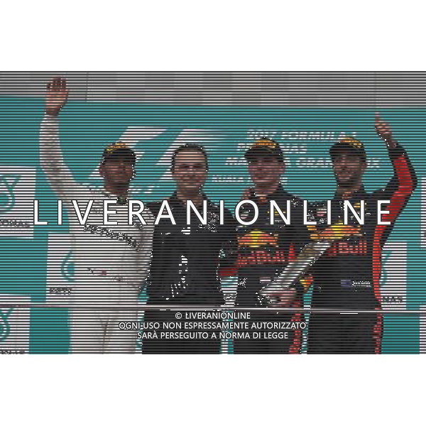 1st place Max Verstappen (NLD) Red Bull Racing RB13, 2nd place Lewis Hamilton (GBR) Mercedes AMG F1 W08 and 3rd place Daniel Ricciardo (AUS) Red Bull Racing RB13. 01.10.2017. Formula 1 World Championship, Rd 15, Malaysian Grand Prix, Sepang, Malaysia, Sunday. AG ALDO LIVERANI SAS ONLY ITALY