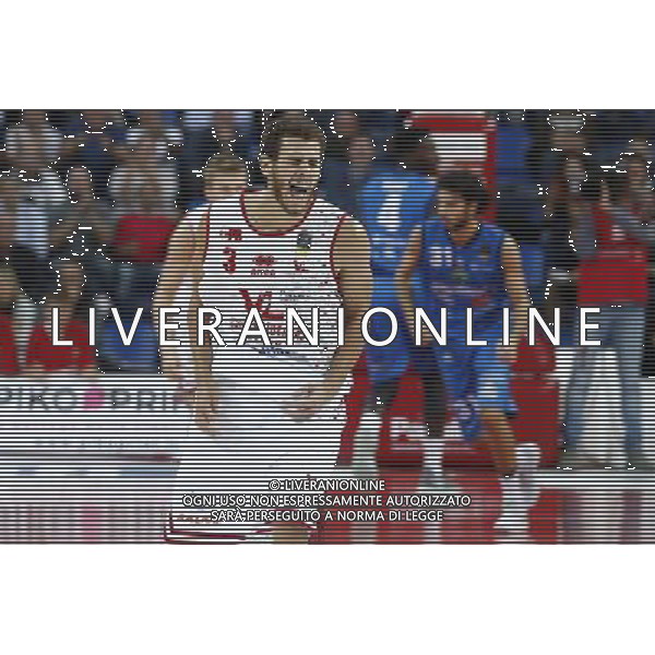 Lega Basket serie A 01/10/2017 V L Pallacanestro Pesaro - Germani Basket Brescia nella foto: esultanza Ceron Marco ©Claudio Zamagni/Agenzia Aldo Liverani Ceron Marco celebrates during basketball match between V L Pallacanestro Pesaro and Gremani Basket Brescia at Adriatic Arena in Pesaro on October 1 2017 photo credit by Claudio Zamagni/Aldo Liverani Photo Agency