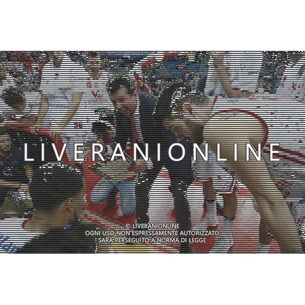 Lega Basket serie A 01/10/2017 V L Pallacanestro Pesaro - Germani Basket Brescia nella foto: Coach Spiro Leka ©Claudio Zamagni/Agenzia Aldo Liverani Coach Spiro Leka during basketball match between V L Pallacanestro Pesaro and Gremani Basket Brescia at Adriatic Arena in Pesaro on October 1 2017 photo credit by Claudio Zamagni/Aldo Liverani Photo Agency