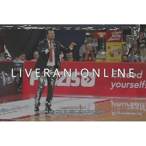 Lega Basket serie A 01/10/2017 V L Pallacanestro Pesaro - Germani Basket Brescia nella foto: Coach Spiro Leka ©Claudio Zamagni/Agenzia Aldo Liverani Coach Spiro Leka during basketball match between V L Pallacanestro Pesaro and Gremani Basket Brescia at Adriatic Arena in Pesaro on October 1 2017 photo credit by Claudio Zamagni/Aldo Liverani Photo Agency