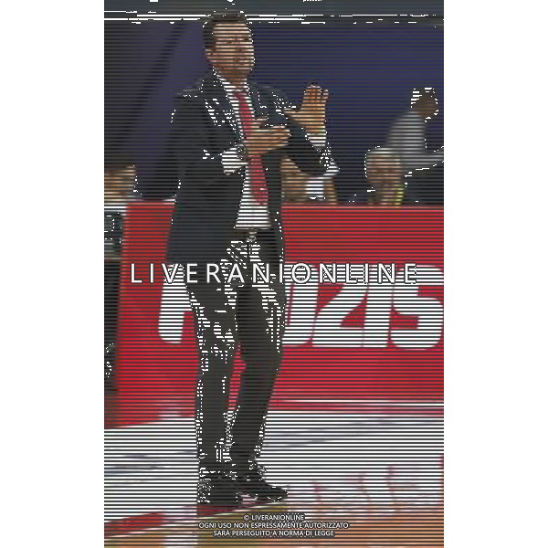 Lega Basket serie A 01/10/2017 V L Pallacanestro Pesaro - Germani Basket Brescia nella foto: Coach Spiro Leka ©Claudio Zamagni/Agenzia Aldo Liverani Coach Spiro Leka during basketball match between V L Pallacanestro Pesaro and Gremani Basket Brescia at Adriatic Arena in Pesaro on October 1 2017 photo credit by Claudio Zamagni/Aldo Liverani Photo Agency