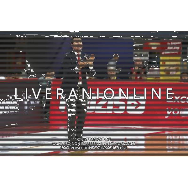 Lega Basket serie A 01/10/2017 V L Pallacanestro Pesaro - Germani Basket Brescia nella foto: Coach Spiro Leka ©Claudio Zamagni/Agenzia Aldo Liverani Coach Spiro Leka during basketball match between V L Pallacanestro Pesaro and Gremani Basket Brescia at Adriatic Arena in Pesaro on October 1 2017 photo credit by Claudio Zamagni/Aldo Liverani Photo Agency