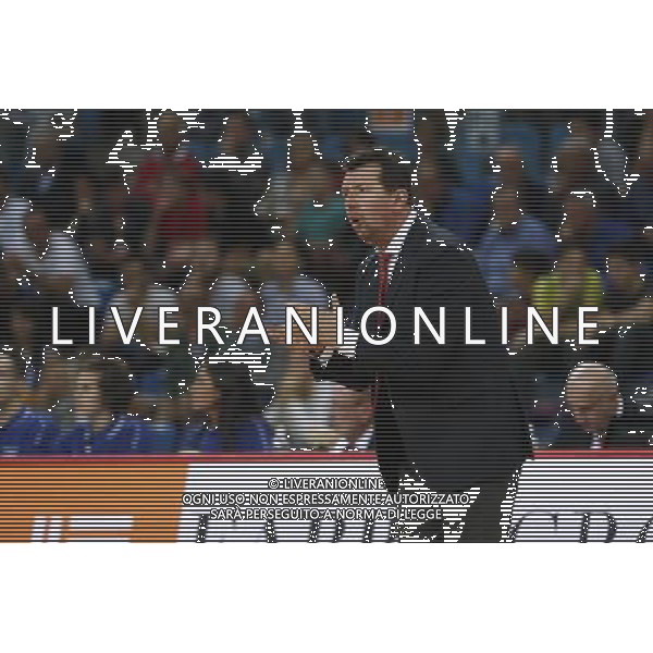 Lega Basket serie A 01/10/2017 V L Pallacanestro Pesaro - Germani Basket Brescia nella foto: Coach Spiro Leka ©Claudio Zamagni/Agenzia Aldo Liverani Coach Spiro Leka during basketball match between V L Pallacanestro Pesaro and Gremani Basket Brescia at Adriatic Arena in Pesaro on October 1 2017 photo credit by Claudio Zamagni/Aldo Liverani Photo Agency