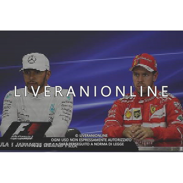 (L to R): Lewis Hamilton (GBR) Mercedes AMG F1 and Sebastian Vettel (GER) Ferrari in the post qualifying FIA Press Conference. 07.10.2017. Formula 1 World Championship, Rd 16, Japanese Grand Prix, Suzuka, Japan, Qualifying Day. / AGENZIA ALDO LIVERANI SAS - ITALY ONLY EDITORIAL USE ONLY - Prove Ufficiali Qualifiche Gp F1 Giappone - Suzuka 7 ottobre 2017