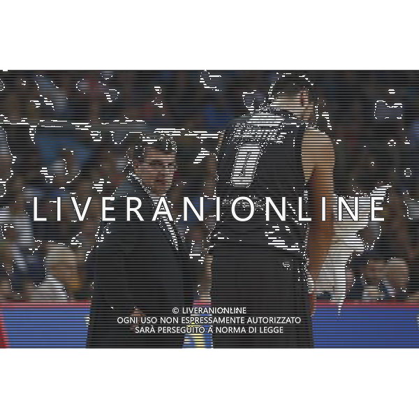 Lega Basket serie A Victoria Libertas Pesaro - Segafredo Virtus Bologna 14/10/2017 nella foto: Coach Alessandro Ramagli e Alessandro Gentile ©Claudio Zamagni/Agenzia Aldo Liverani Coach Alessandro Ramagli and Alessandro Gentile during basketball match between Victoria Libertas Pallacanestro Pesaro and Segafredo Virtus Bologna at Adriatic Arena in Pesaro on October 14 2017 photo credit Claudio Zamagni/Aldo Liverani Photo Agency 