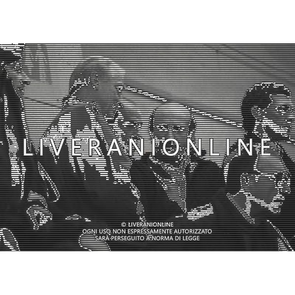 1996-1997 MILANO- STADIO SAN SIRO TRBUNA D\'ONORE NELLA FOTO GIOVANNI TRAPATTONI CON SILVIO BERLUSCONI E GIOVANNI LODETTI AG ALDO LIVERANI SAS