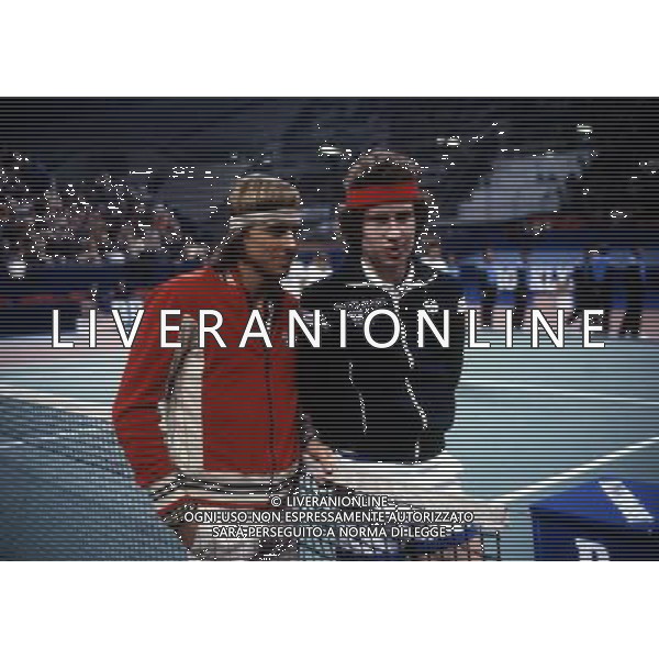 RETROSPETTIVA JOHN MC ENROE TENNIS NELLA FOTO JOHN MC ENROE CON BJORN BORG AG ALDO LIVERANI SAS 