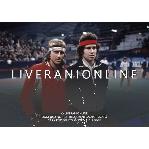 RETROSPETTIVA JOHN MC ENROE TENNIS NELLA FOTO JOHN MC ENROE CON BJORN BORG AG ALDO LIVERANI SAS 