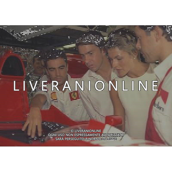 05-09-1997 GP MONZA F1â€¨NELLA FOTO ALESSANDRO COSTACURTA E LA MOGLIE MARTINA COLOMBARI NEI BOXâ€¨AG ALDO LIVERANI SASâ€¨