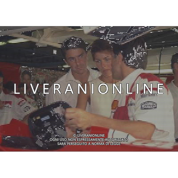 05-09-1997 GP MONZA F1â€¨NELLA FOTO ALESSANDRO COSTACURTA E LA MOGLIE MARTINA COLOMBARI NEI BOXâ€¨AG ALDO LIVERANI SASâ€¨