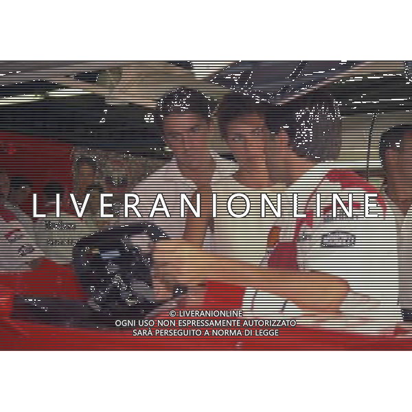 05-09-1997 GP MONZA F1â€¨NELLA FOTO ALESSANDRO COSTACURTA E LA MOGLIE MARTINA COLOMBARI NEI BOXâ€¨AG ALDO LIVERANI SASâ€¨