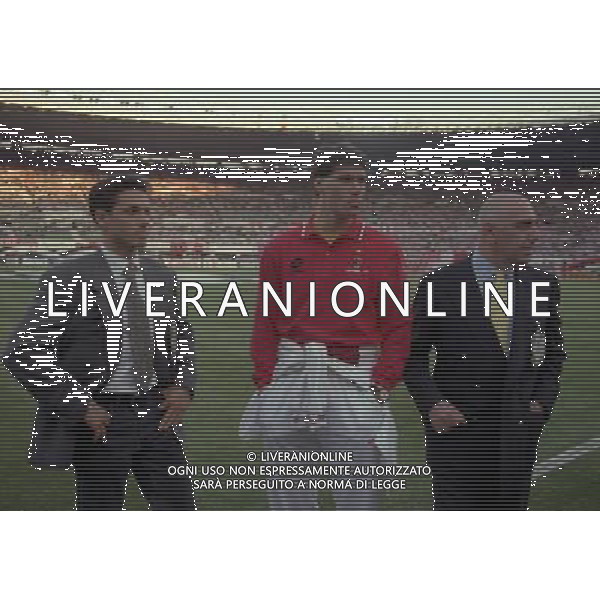 24-05-1995 VIENNA FINALE DI CHAMPIONS LEAGUE MILAN AJAX 0-1 NELLA FOTO PIERSILVIO BERLUSCONI CON MARCO VAN BASTEN E ADRIANO GALLIANI AG ALDO LIVERANI SAS