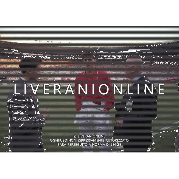 24-05-1995 VIENNA FINALE DI CHAMPIONS LEAGUE MILAN AJAX 0-1 NELLA FOTO PIERSILVIO BERLUSCONI CON MARCO VAN BASTEN E ADRIANO GALLIANI AG ALDO LIVERANI SAS
