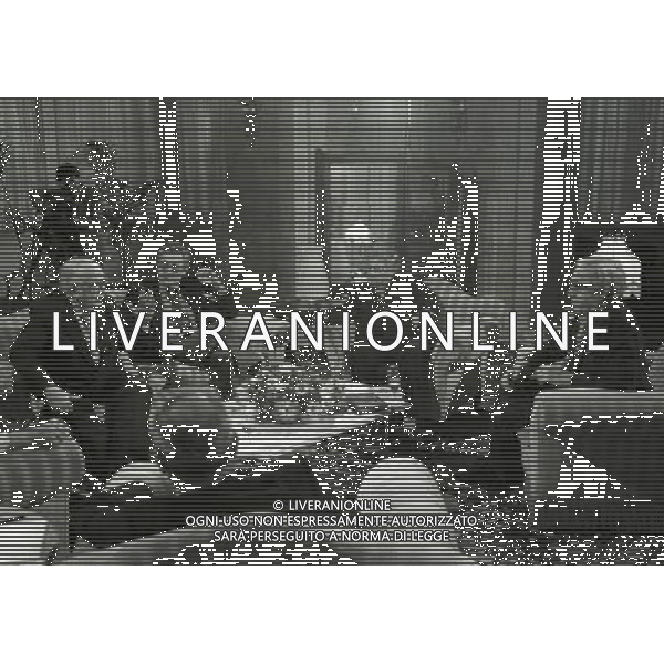 MILANO 1984 -TRASMISSIONE TELEVISIVA DI RETE 4 NELLA FOTO ALBERTO MORAVIA CON GIOVANNI SPADOLINI AG ALDO LIVERANI SAS