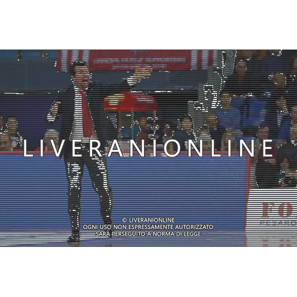 Lega Basket serie A Victoria Libertas Pesaro - Vanoli Basket Cremona 29/10/2017 nella foto: Coach Spiro Leka ©Claudio Zamagni/Agenzia Aldo Liverani Coach Spiro Leka during basketball match between Victoria Libertas Pallacanestro Pesaro and Vanoli Basket Cremona at Adriatic Arena in Pesaro on October 29 2017 photo credit Claudio Zamagni/Aldo Liverani Photo Agency 