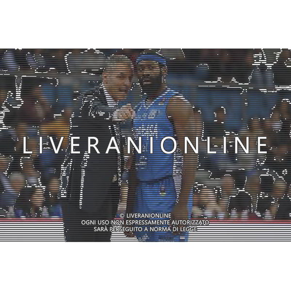 Lega Basket serie A Victoria Libertas Pesaro - Happy Casa Brindisi 12/11/2017 nella foto: Oleka Obinna coach Dellâ€™Agnello Sandro Â©Claudio Zamagni/Agenzia Aldo Liverani Oleka Obinna coach Dellâ€™Agnello Sandro during basketball match between Victoria Libertas Pallacanestro Pesaro and Happy Casa Brindisi at Adriatic Arena in Pesaro on November 12 2017 photo credit Claudio Zamagni/Aldo Liverani Photo Agency 