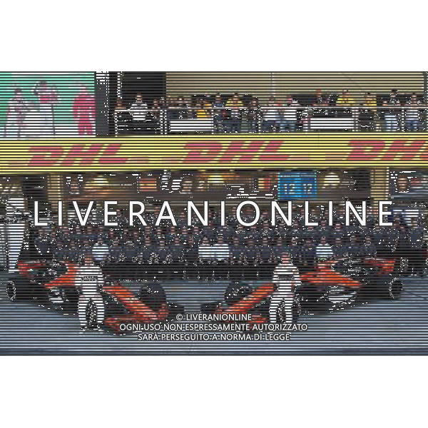 (L to R): Fernando Alonso (ESP) McLaren and team mate Stoffel Vandoorne (BEL) McLaren at a team photograph. 12.11.2017. Formula 1 World Championship, Rd 19, Brazilian Grand Prix, Sao Paulo, Brazil, Race Day. AG ALDO LIVERANI SAS ONLY ITALY