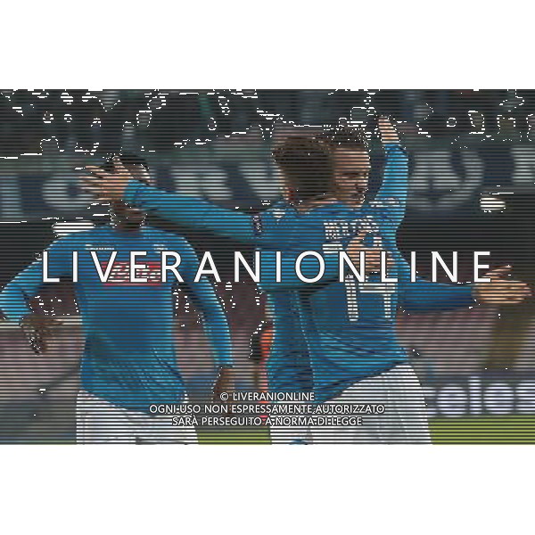 NAPOLI - SHAKHTAR DONETSK CHAMPIONS LEAGUE 21 NOVEMBRE 2017 NELLA FOTO ESULTANZA DOPO IL GOL DI ZIELINSKI CON MERTENS ©MOSCA / AGENZIA ALDO LIVERANI SAS 
