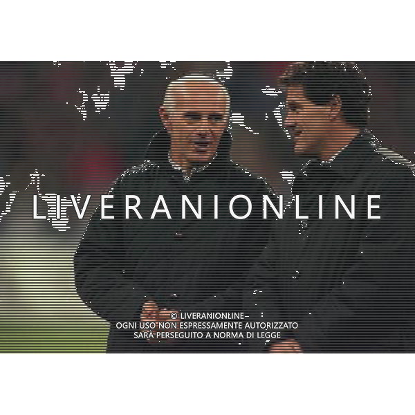 MILANO-28-10-1997 PARTITA AMICHEVOLE PER L\'ADDIO AL CALCIO DI FRANCO BARESI MILAN RESTO DEL MONDO NELLA FOTO ARRIGO SACCHI E FABIO CAPELLO AG ALDO LIVERANI SAS