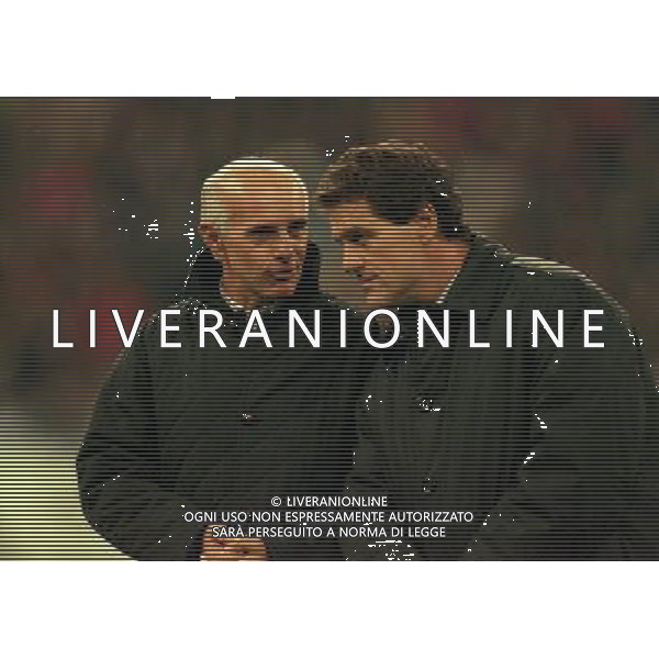 MILANO-28-10-1997 PARTITA AMICHEVOLE PER L\'ADDIO AL CALCIO DI FRANCO BARESI MILAN RESTO DEL MONDO NELLA FOTO ARRIGO SACCHI E FABIO CAPELLO AG ALDO LIVERANI SAS