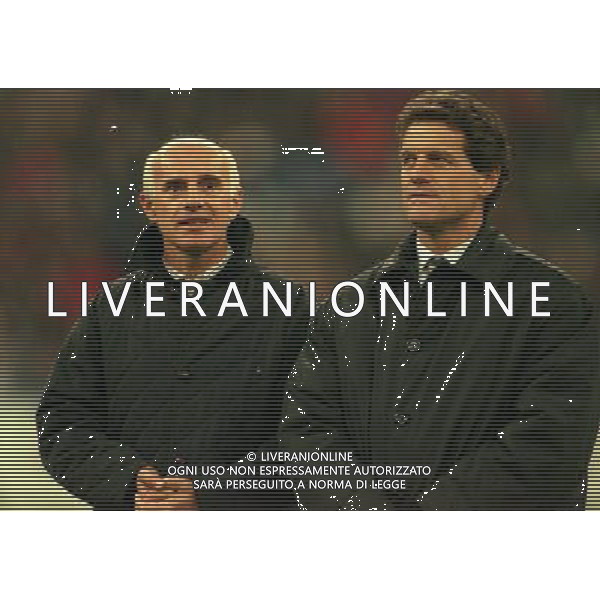 MILANO-28-10-1997 PARTITA AMICHEVOLE PER L\'ADDIO AL CALCIO DI FRANCO BARESI MILAN RESTO DEL MONDO NELLA FOTO ARRIGO SACCHI E FABIO CAPELLO AG ALDO LIVERANI SAS