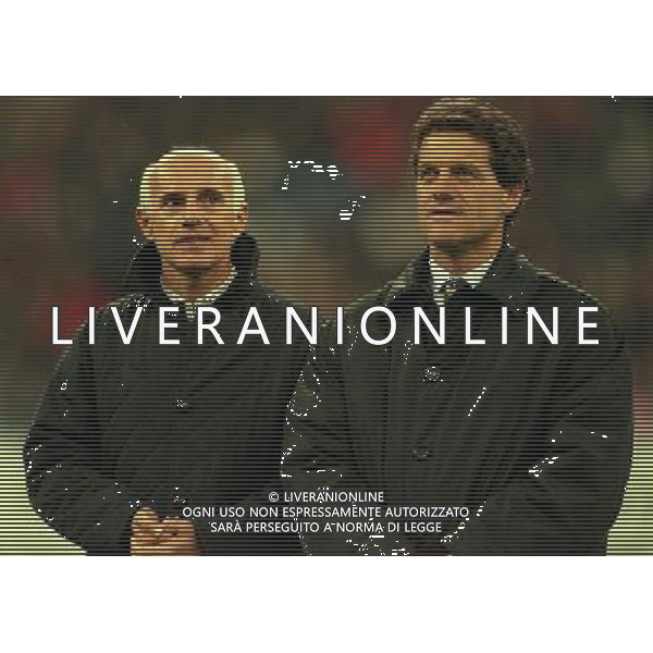 MILANO-28-10-1997 PARTITA AMICHEVOLE PER L\'ADDIO AL CALCIO DI FRANCO BARESI MILAN RESTO DEL MONDO NELLA FOTO ARRIGO SACCHI E FABIO CAPELLO AG ALDO LIVERANI SAS