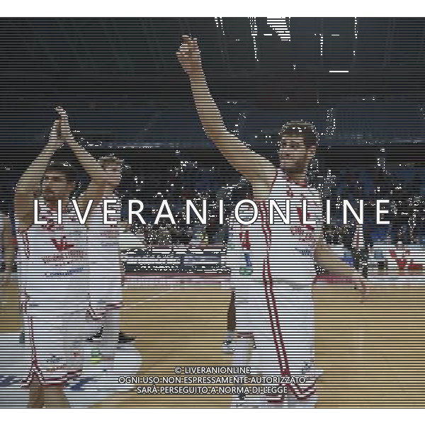 Lega Basket serie A Victoria Libertas Pallacanestro Pesaro - Banco di Sardegna Sassari 13/01/2018 nella foto: esultanza Ceron Marco ©Claudio Zamagni/Agenzia Aldo Liverani Ceron Marco during basketball match between Victoria Libertas Pallacanestro Pesaro and Banco di Sardegna Sassari at Adriatic Arena in Pesaro on January 13 2018 photo credit Claudio Zamagni/Aldo Liverani Photo Agency 