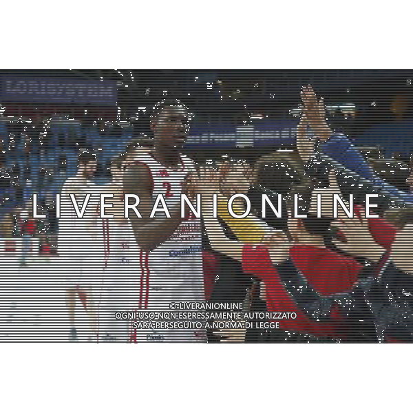 Lega Basket serie A Victoria Libertas Pallacanestro Pesaro - Banco di Sardegna Sassari 13/01/2018 nella foto: Omogbo Emmanuel ©Claudio Zamagni/Agenzia Aldo Liverani Omogbo Emmanuel during basketball match between Victoria Libertas Pallacanestro Pesaro and Banco di Sardegna Sassari at Adriatic Arena in Pesaro on January 13 2018 photo credit Claudio Zamagni/Aldo Liverani Photo Agency 