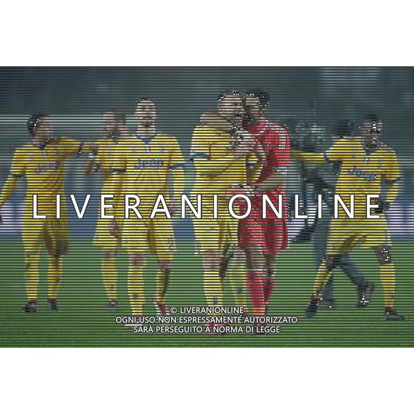 Coppa Italia TIM Cup 2017/2018 Semifinale Andata Bergamo - 30.01.2018 Atalanta-Juventus Nella Foto: esultanza di gianluigi buffon che festeggia con andrea barzagli a fine gara /Ph.Vitez-Ag. Aldo Liverani