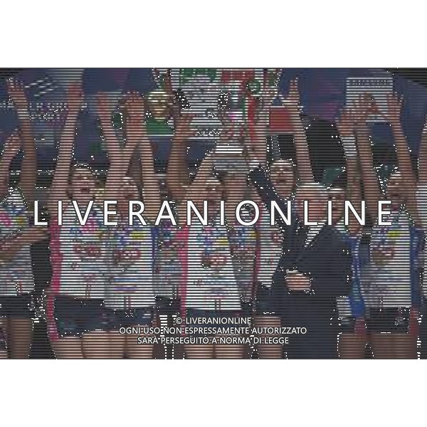 Conegliano - Novara, Finale Coppa Italia 2018 Volley Femminile al PalaDozza di Bologna 18/02/2018 nella foto esultanza e festeggiamenti del Novara per la vittoria ©OPTIMAFOTO / AGENZIA ALDO LIVERANI SAS
