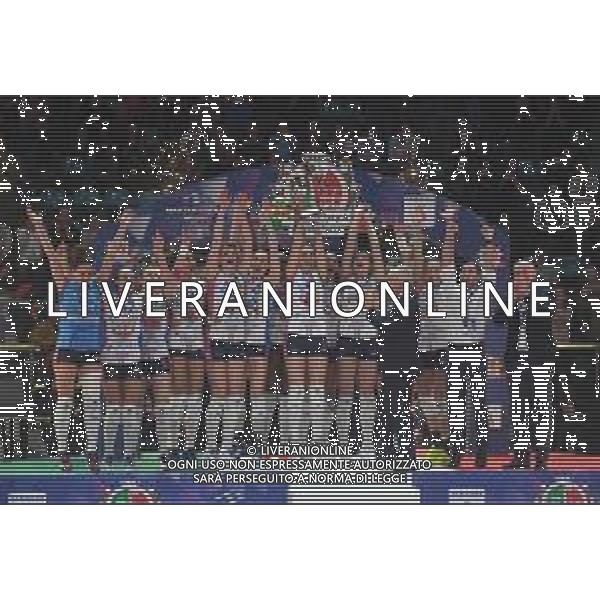Conegliano - Novara, Finale Coppa Italia 2018 Volley Femminile al PalaDozza di Bologna 18/02/2018 nella foto esultanza e festeggiamenti del Novara per la vittoria ©OPTIMAFOTO / AGENZIA ALDO LIVERANI SAS