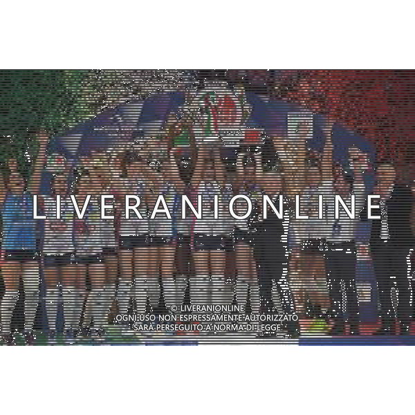 Conegliano - Novara, Finale Coppa Italia 2018 Volley Femminile al PalaDozza di Bologna 18/02/2018 nella foto esultanza e festeggiamenti del Novara per la vittoria ©OPTIMAFOTO / AGENZIA ALDO LIVERANI SAS
