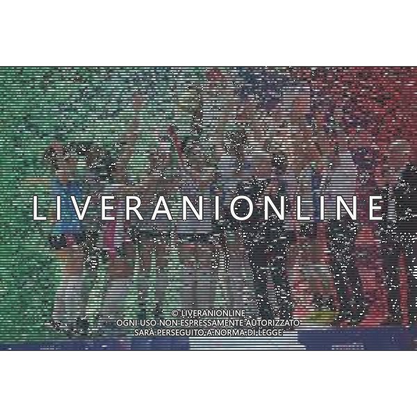 Conegliano - Novara, Finale Coppa Italia 2018 Volley Femminile al PalaDozza di Bologna 18/02/2018 nella foto esultanza e festeggiamenti del Novara per la vittoria ©OPTIMAFOTO / AGENZIA ALDO LIVERANI SAS