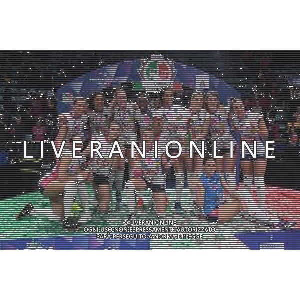 Conegliano - Novara, Finale Coppa Italia 2018 Volley Femminile al PalaDozza di Bologna 18/02/2018 nella foto esultanza e festeggiamenti del Novara per la vittoria ©OPTIMAFOTO / AGENZIA ALDO LIVERANI SAS