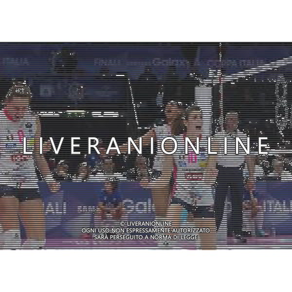 Bologna 18 Febbraio 2018 Coppa Italia Novara Vince - CONEGLIANO Vs NOVARA Finale Coppa Italia 2018 Volley Femminile al PalaDozza di Bologna 18/02/2018 nella foto l\'esultanza di Celeste Plak,Katarzyna Skorupa e Cristina Chirichella ©SANNA / AGENZIA ALDO LIVERANI SAS