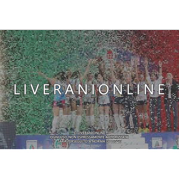 Bologna 18 Febbraio 2018 Coppa Italia Novara Vince - CONEGLIANO Vs NOVARA Finale Coppa Italia 2018 Volley Femminile al PalaDozza di Bologna 18/02/2018 nella foto la premiazione - esultanza e festeggiamenti ©SANNA / AGENZIA ALDO LIVERANI SAS