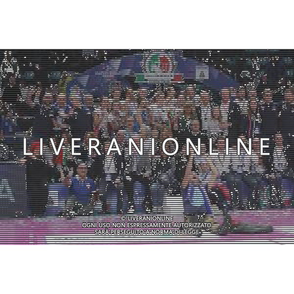 Bologna 18 Febbraio 2018 Coppa Italia Novara Vince - CONEGLIANO Vs NOVARA Finale Coppa Italia 2018 Volley Femminile al PalaDozza di Bologna 18/02/2018 nella foto la premiazione - esultanza e festeggiamenti ©SANNA / AGENZIA ALDO LIVERANI SAS