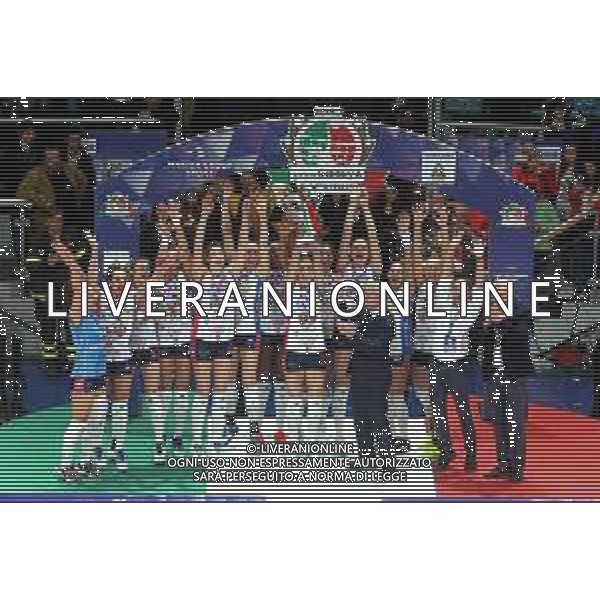 Bologna 18 Febbraio 2018 Coppa Italia Novara Vince - CONEGLIANO Vs NOVARA Finale Coppa Italia 2018 Volley Femminile al PalaDozza di Bologna 18/02/2018 nella foto la premiazione - esultanza e festeggiamenti ©SANNA / AGENZIA ALDO LIVERANI SAS