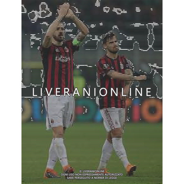 UEFA Europa League 2017/2018 Ottavi di Finale Andata Milano - 08.03.2018 Milan-Arsenal Nella Foto:leonardo bonucci e suso a fine gara /Ph.Vitez-Ag. Aldo Liverani