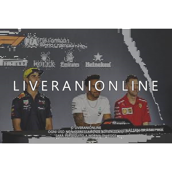 The FIA Press Conference (L to R): Daniel Ricciardo (AUS) Red Bull Racing; Lewis Hamilton (GBR) Mercedes AMG F1; Sebastian Vettel (GER) Ferrari. 22.03.2018. Formula 1 World Championship, Rd 1, Australian Grand Prix, Albert Park, Melbourne, Australia, Preparation Day. / AGENZIA ALDO LIVERANI SAS - ITALY ONLY EDITORIAL USE ONLY