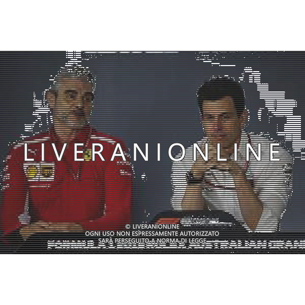 (L to R): Maurizio Arrivabene (ITA) Ferrari Team Principal and Toto Wolff (GER) Mercedes AMG F1 Shareholder and Executive Director in the FIA Press Conference. 23.03.2018. Formula 1 World Championship, Rd 1, Australian Grand Prix, Albert Park, Melbourne, Australia, Practice Day. / AGENZIA ALDO LIVERANI SAS - ITALY ONLY EDITORIAL USE ONLY - F1 Prove Libere Motor Racing - Formula One World Championship - Australian Grand Prix - Practice Day - Melbourne, Australia 23-03-2018