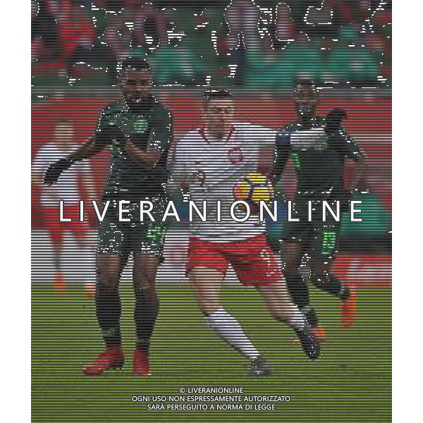 2018.03.23 Wroclaw Pilka Nozna Reprezentacja mecz towarzyski Polska - Nigeria N/z Brian Idowu, Robert Lewandowski Foto Rafal Rusek / PressFocus 2018.03.23 Wroclaw Football Friendly Game Poland - Nigeria Brian Idowu, Robert Lewandowski Credit: Rafal Rusek / PressFocus / NEWSPIX.PL --- Newspix.pl
