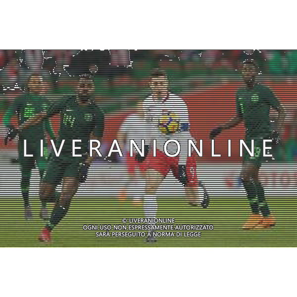 Cena minimalna internet 100 zl Cena minimalna print 100 zl Wroclaw 23 03 2018 Pilka nozna mecz towarzyski Polska vs Nigeria N/z Brian Idowu nigeria #24 Robert Lewandowski poland #9 Fot: Sebastian Borowski / newspix.pl Football friendly match Poland vs Nigeria --- Newspix.pl