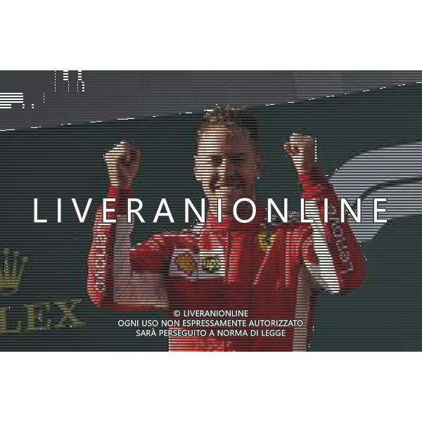 Race winner Sebastian Vettel (GER) Ferrari celebrates on the podium. 25.03.2018. Formula 1 World Championship, Rd 1, Australian Grand Prix, Albert Park, Melbourne, Australia, Race Day. AG ALDO LIVERANI SAS ONLY ITALY