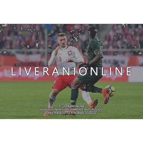 23.03.2018 WROCLAW STADION WROCLAW ( POLAND ) PILKA NOZNA ( FOOTBALL ) MECZ TOWARZYSKI REPREZENTACJI NARODOWYCH ( INTERNATIONAL FRIENDLY GAME ) MECZ POLSKA - NIGERIA ( POLAND - NIGERIA ) NZ KAROL LINETTY VICTOR MOSES FOTO MICHAL STANCZYK / CYFRASPORT / NEWSPIX.PL --- Newspix.pl AG ALDO LIVERANI SAS ONLY ITALY