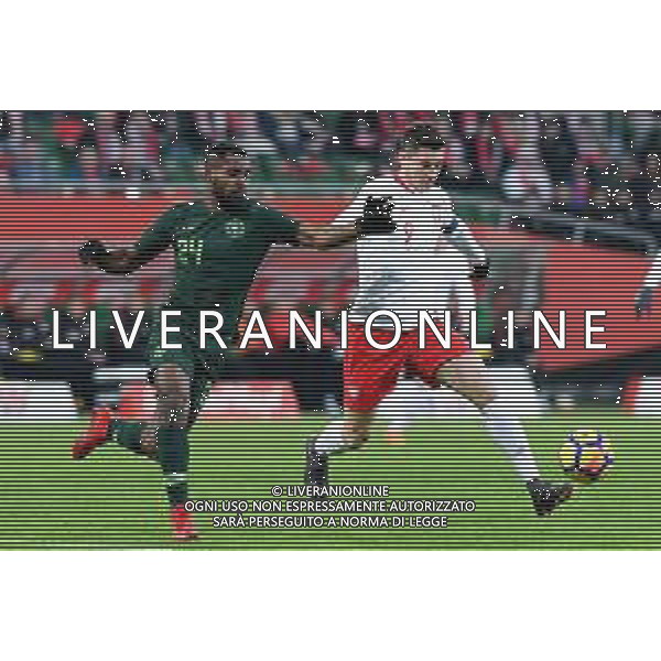 23.03.2018 WROCLAW STADION WROCLAW ( POLAND ) PILKA NOZNA ( FOOTBALL ) MECZ TOWARZYSKI REPREZENTACJI NARODOWYCH ( INTERNATIONAL FRIENDLY GAME ) MECZ POLSKA - NIGERIA ( POLAND - NIGERIA ) NZ BRIAN IDOWU ROBERT LEWANDOWSKI FOTO MICHAL STANCZYK / CYFRASPORT / NEWSPIX.PL --- Newspix.pl AG ALDO LIVERANI SAS ONLY ITALY