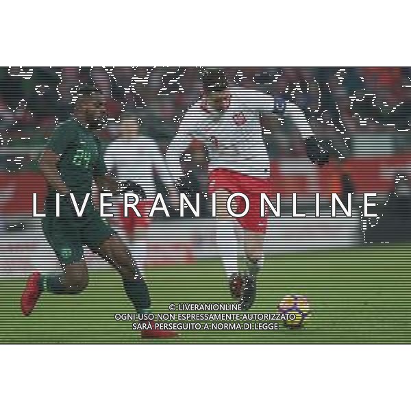23.03.2018, Wroclaw, Polska - Nigeria , mecz towarzyski , International football friendly match , N Z Brian Idowu (NGR), Robert Lewandowski (POL) , FOT. Adam Jastrzebowski / newspix.pl --- Newspix.pl AG ALDO LIVERANI SAS ONLY ITALY