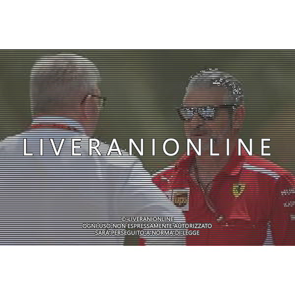 Maurizio Arrivabene (ITA) Scuderia Ferrari Team Principal and Ross Brawn (GB) Liberty Media 07.04.2018. Formula 1 World Championship, Rd 2, Bahrain Grand Prix, Sakhir, Bahrain, Qualifying Day. / AGENZIA ALDO LIVERANI SAS - ITALY ONLY EDITORIAL USE ONLY - F1 Motor Racing - Formula One World Championship - Bahrain Grand Prix - Prove Ufficiali Qualifiche Sakhir, Bahrain 07.04.2018
