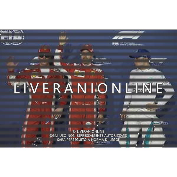Pole for Sebastian Vettel (GER) Ferrari SF71H, 2nd for Kimi Raikkonen (FIN) Ferrari SF71H and 3rd Valtteri Bottas (FIN) Mercedes AMG F1. 07.04.2018. Formula 1 World Championship, Rd 2, Bahrain Grand Prix, Sakhir, Bahrain, Qualifying Day. / AGENZIA ALDO LIVERANI SAS - ITALY ONLY EDITORIAL USE ONLY - F1 Motor Racing - Formula One World Championship - Bahrain Grand Prix - Prove Ufficiali Qualifiche Sakhir, Bahrain 07.04.2018