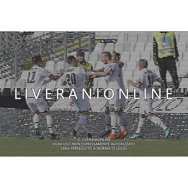 CESENA - VIRTUS ENTELLA serie B ConTe.it 08/04/2018 nella foto: esultanza cesena ©Claudio Zamagni/Agenzia Aldo Liverani cesena celebrates after scoring a goal during Serie B conTe.it match between Cesena and Virtus Entella at Stadio Orogel Dino Manuzzi on April 08, 2018 in Cesena, Italy. photo credit by Claudio Zamagni/Aldo Liverani Photo Agency